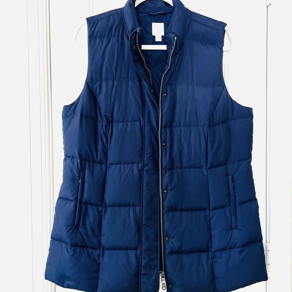 J. Jill Navy Blue Down Filled Quilted Soft Shell Puffer Vest Womens Size Med Pet